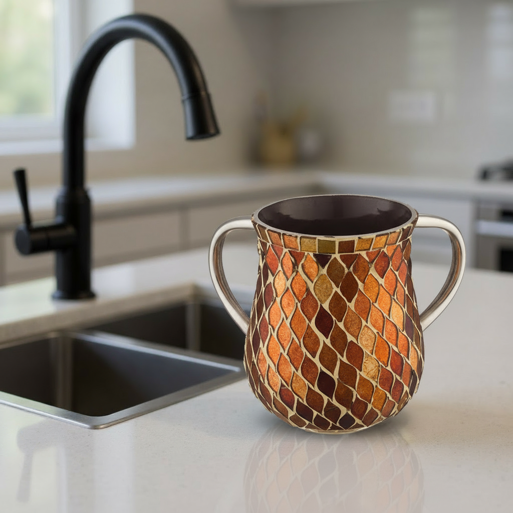 נטלה מאלומיניום פסיפס לנטילת ידיים מהודרת קוטר 12 ס"מ