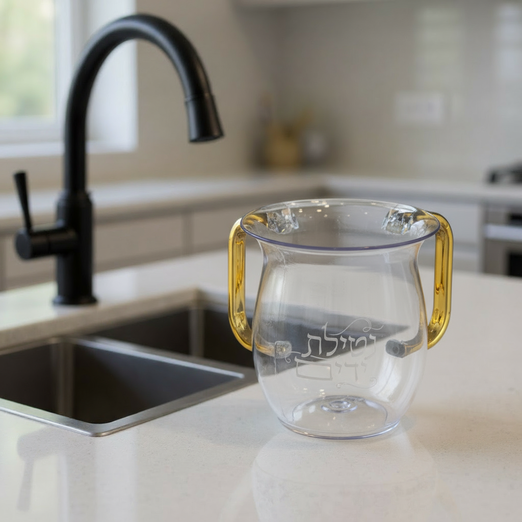 נטלה שקופה ידיות זהב לנטילת ידיים מהודרת קוטר 13 ס"מ