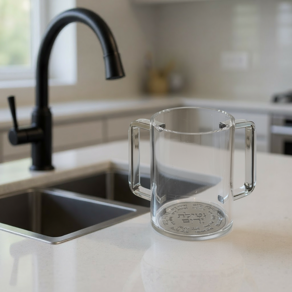 נטלה שקופה ידיות כסף לנטילת ידיים מהודרת קוטר 12 ס"מ